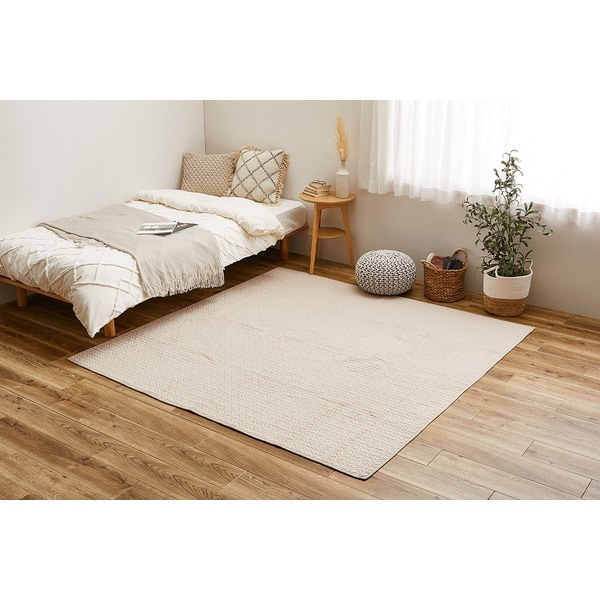 ラグマット 絨毯 約190x190cm ベージュ 洗える 防滑 ホットカーペット対応 綿100％ イブルラグマット アンダーラグ セット