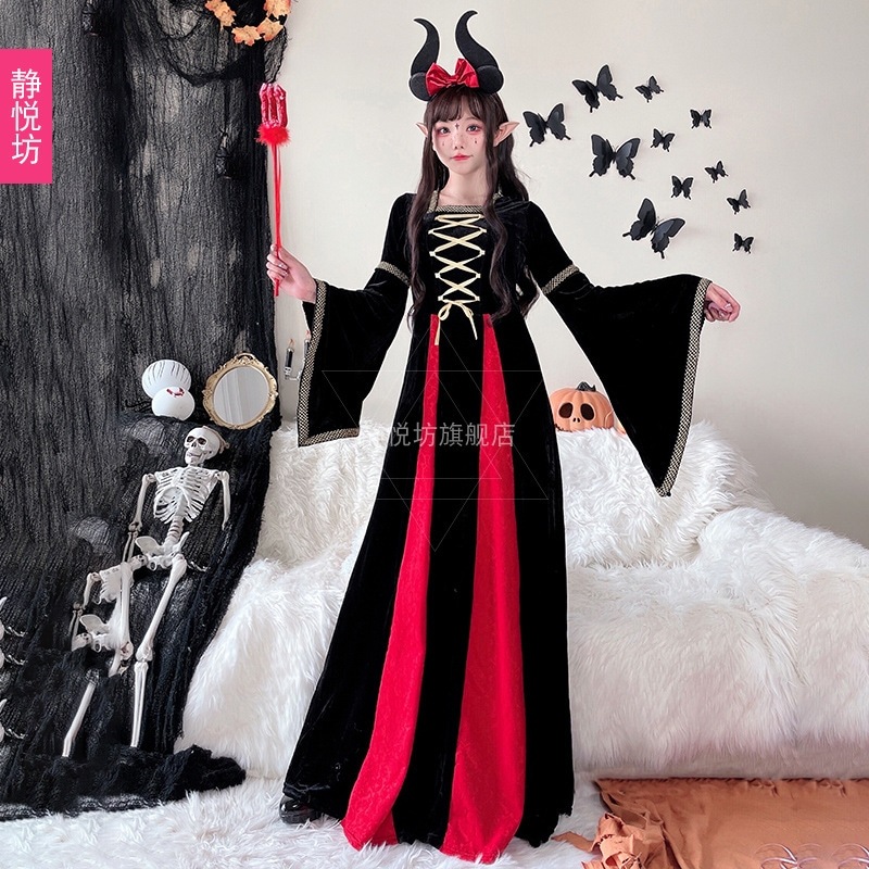 ハロウィンコスチューム ヨーロッパ風 レトロ 中世風 コスチューム 女王 プリンセス 魔女 ゾンビ ステージコスチューム 宮殿 ロングスカート