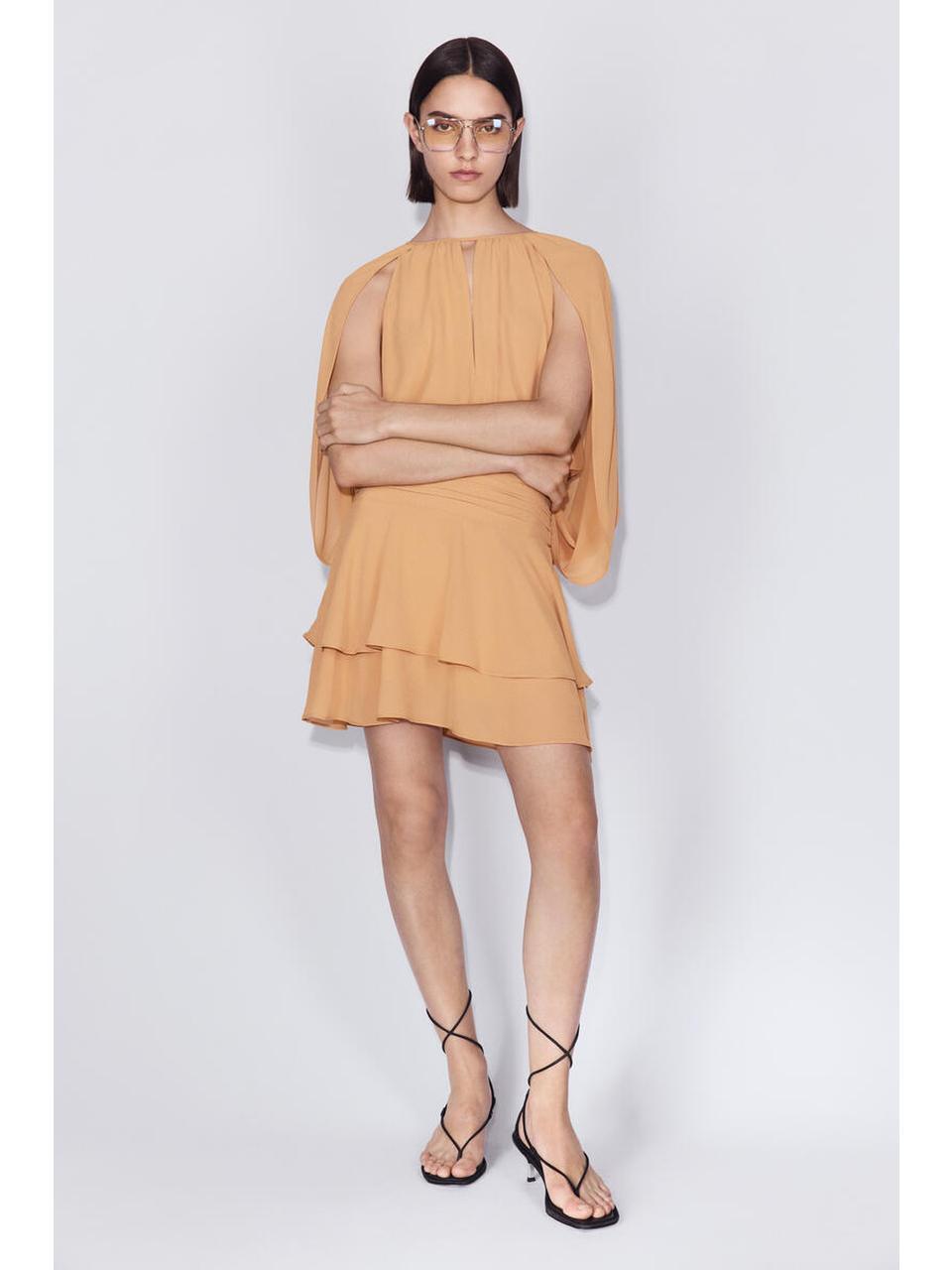 H&M ケープディテールシフォンドレスダスティオレンジ 1340068001
