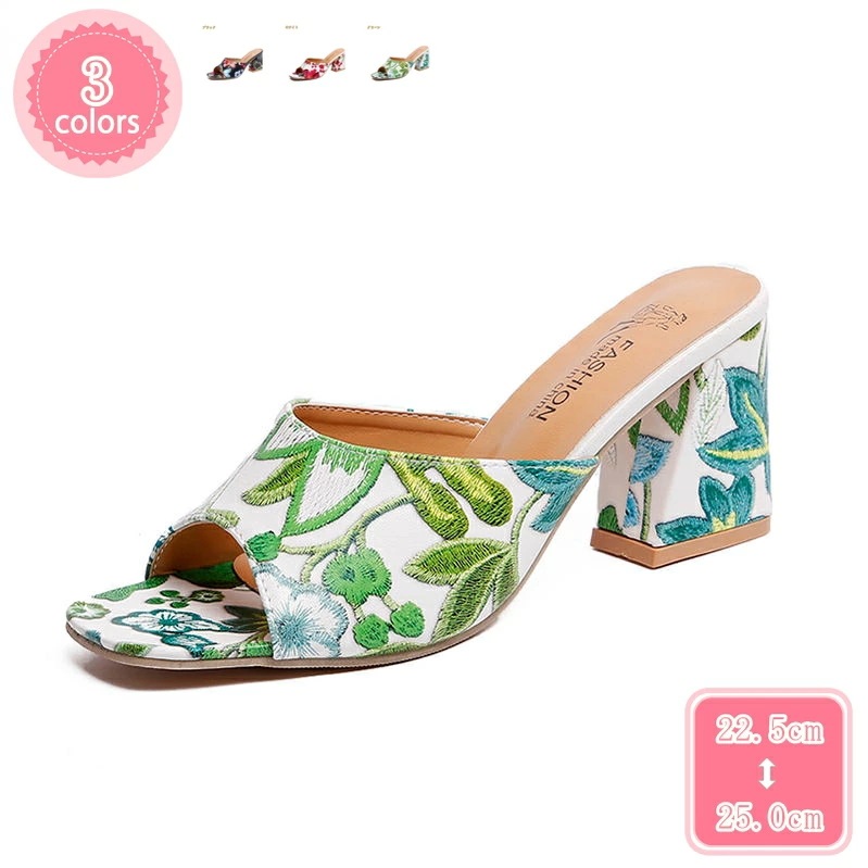 1000円OFFクーポン オフィスサンダル ミュール オフィス ヒール レディース オープントゥ 太ヒール ミドルヒール 美脚 ミュール 黒 仕事 サンダル 婦人靴 通気 ぺたんこ 履きやすい 歩きや