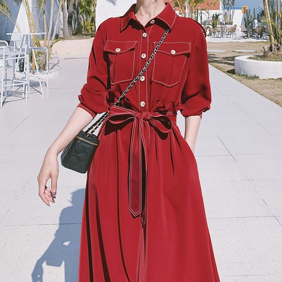 期間限定 ワンピース レディース シャツワンピ 長袖 春秋 9806