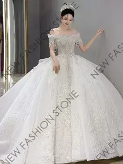 ワンショルダーフレンチウェディングドレス2024新型高級感ウェディングドレス-76