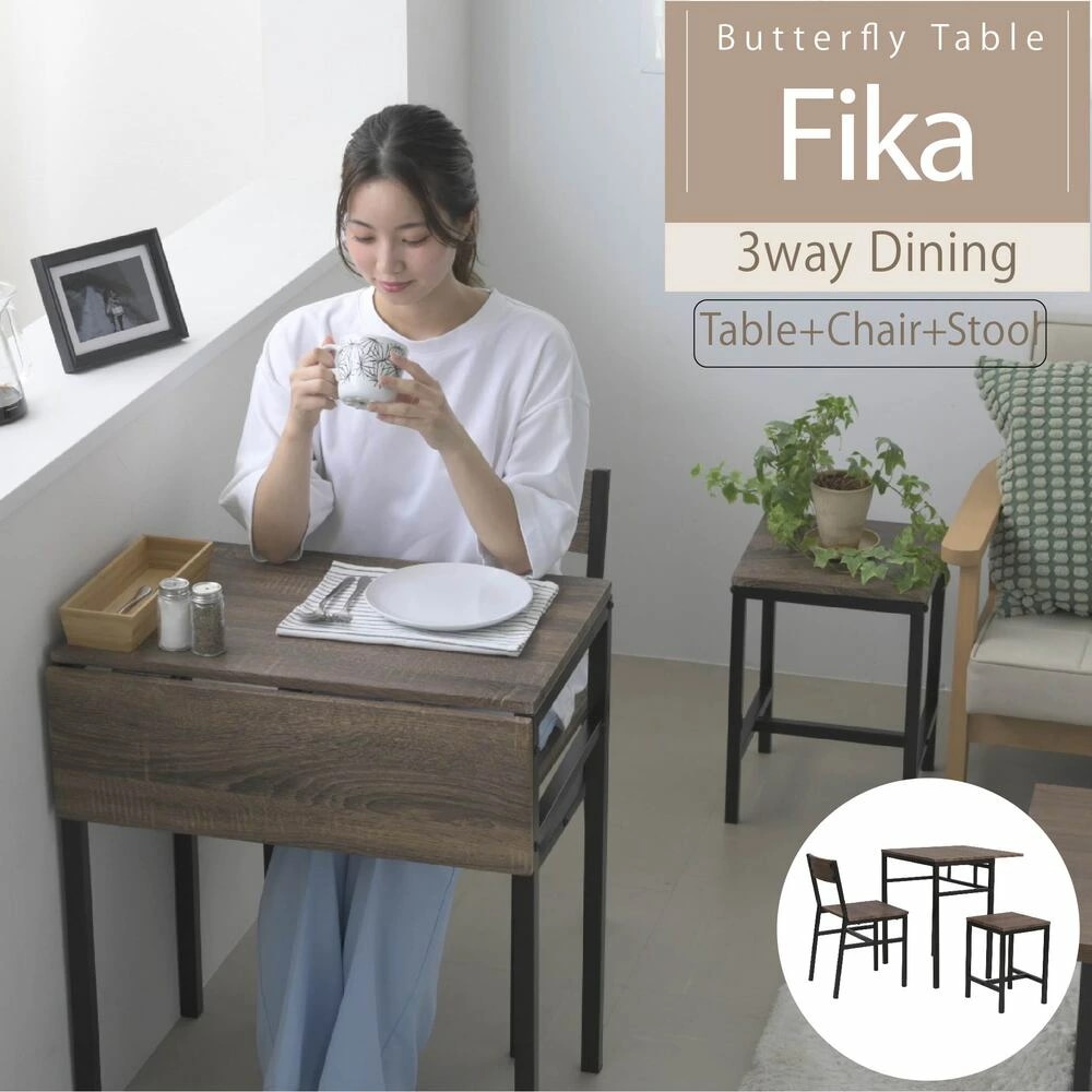 ダイニングテーブルセット 2人 折りたたみ 椅子 付き 幅60 奥行40 高さ70 コンパクト バタフライ 天板 ビンテージ 木製 木目 スチール脚 長方形 UNI-0011