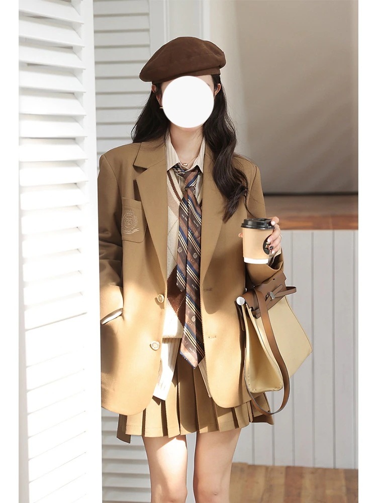 【2枚購入で200円 OFF！急速出荷】カレッジ風ブレザーレディース秋冬スーツjk制服プリーツスカートツーピーススーツ