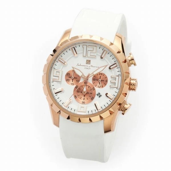 取寄品 正規品 Salvatore Marra 腕時計 SM22111-PGWHWH 10気圧防水 日付表示 クロノグラフ ラバーベルト 防水 メンズ腕時計