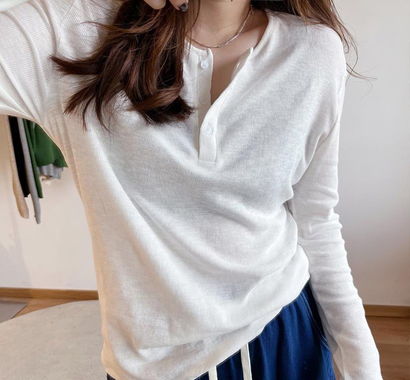 韓国風無地ハーフオープンカラー長袖Tシャツ 5,949円