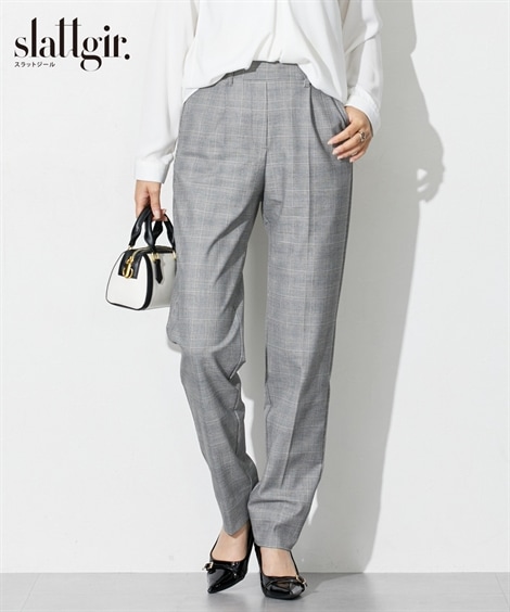 ロングパンツ 高身長　ストレッチチェック柄テーパードパンツ トールサイズ カセット対応