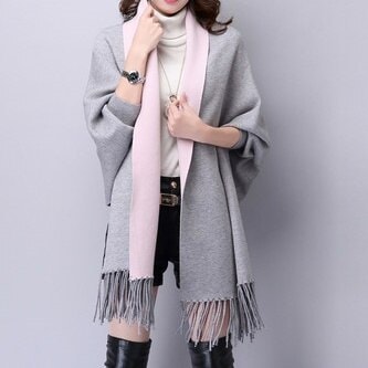 6color レディース アウター カーディガン ショール ストール 袖あり 長袖 リバーシブル 大