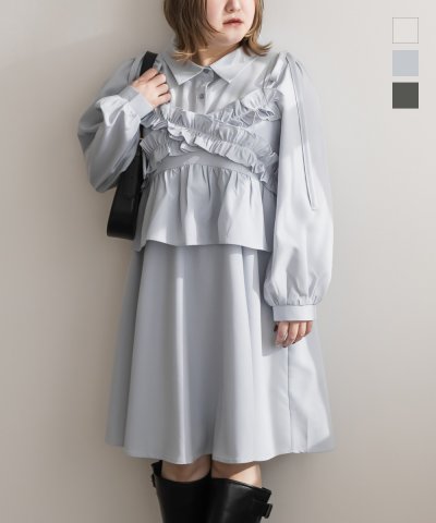 大きいサイズ レディース LL 3L 4L XL XXL XXXL CLETTEオリジナルフリルビスチェセットミニシャツワンピース 7,739円
