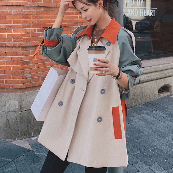 【取寄:納期2週間】トレンチコート レディース 大きいサイズ カラーコート 配色 バイカラー ステンカラーコート ショート 秋 コート アウター トレンチコート レディース 大きいサイズ カラーコート 7,462円