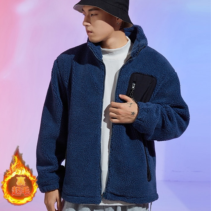 フリースジャケット メンズ プボア ブルゾン スタンドネック アウター フルジップアップ ボアフリース コート ボアジャケット アウトドア