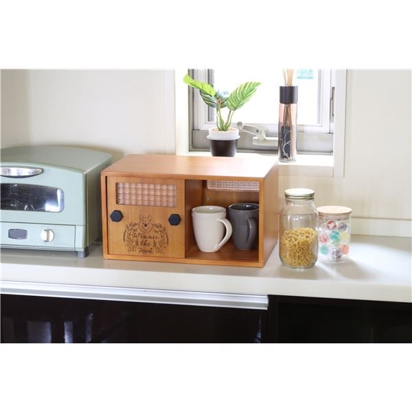 引出し付き 引き戸小物収納庫 約幅40x奥行25x高さ22cm 完成品 [プーさん ディズニー disney]