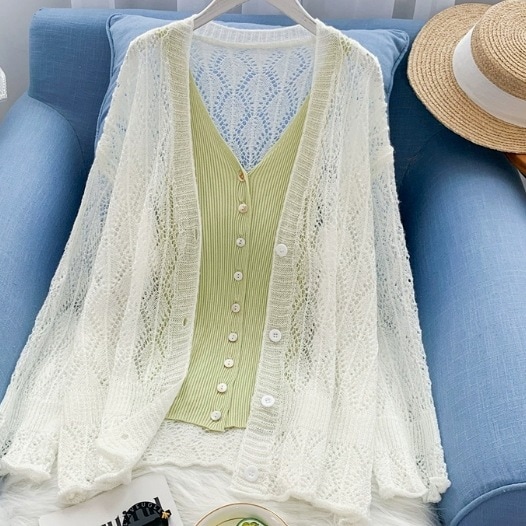 トップス カーディガン 袖付き プルオーバー 長袖 襟なし 透かし編み かわいい 大人可愛い きれいめ シンプル 大人 上品 おしゃれ かっこいい 大人女子 レトロ こなれ感 ラフ キュート 12,180円