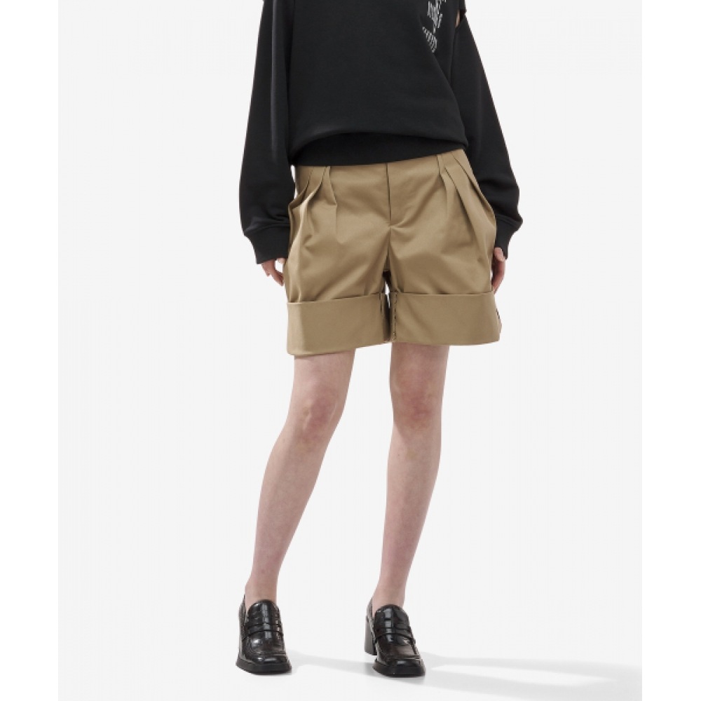 MAISON MARGIELA レディーススケーターチノプリーツショーツパンツ-ベージュ/S29MU0078S54042114