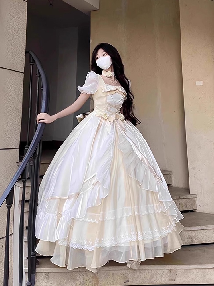 ロリータウェディングイブニングドレス女性シャンパンカラー学生の日成人式美術試験パーティープリンセスドレス