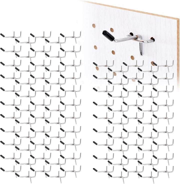 有孔ボード フック パンチングボード ペグボード ボード厚5.5mm 用 穴ピッチ25mm 穴径5mm ゴム付き 固定 止め 金具 穴あき (シルバー, 5cm・100個セット)