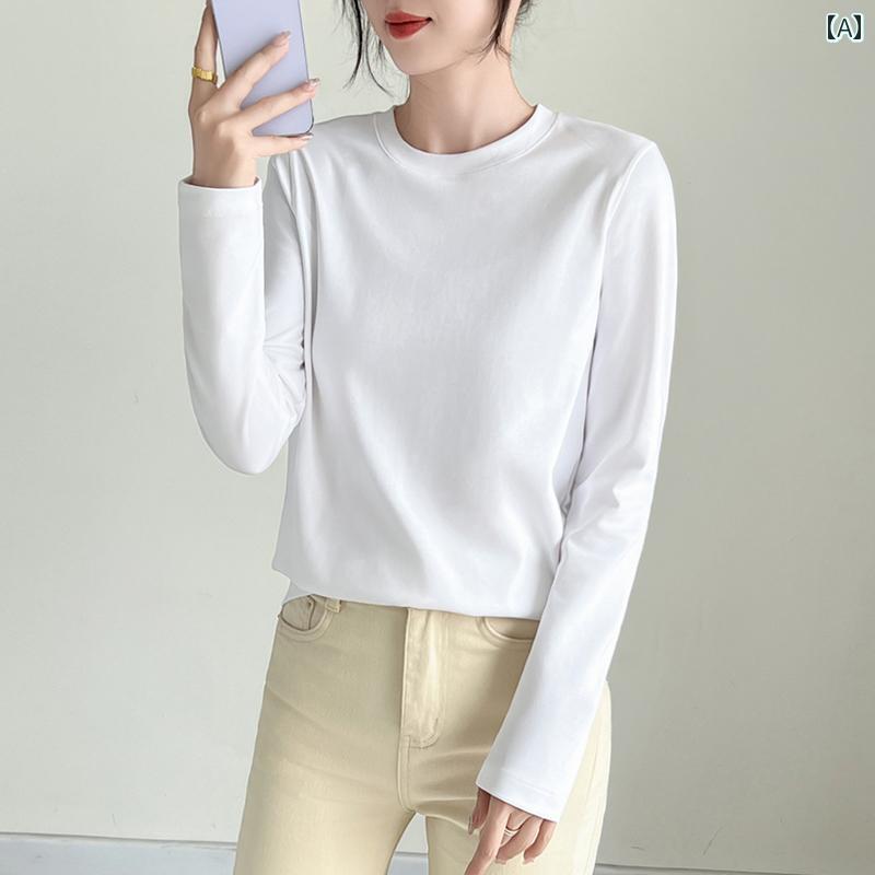 レディース トップス シンプル おしゃれ 秋型 ストレート ショルダー 長袖 ラウンドネック Tシャツ 白 綿 春秋 インナー 4,711円