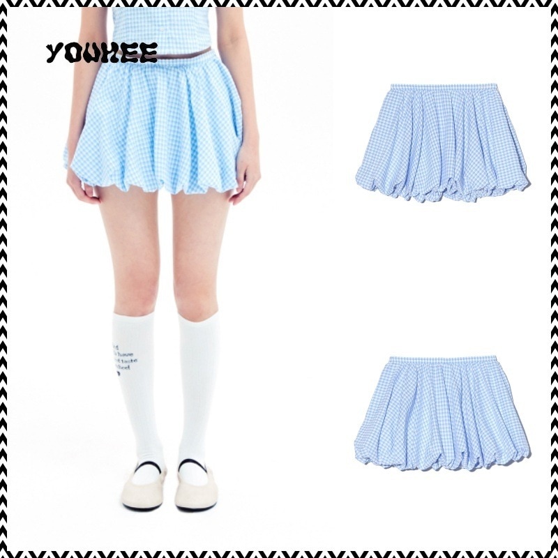 YOUHEE CHECK BALLOON MINI SKIRT