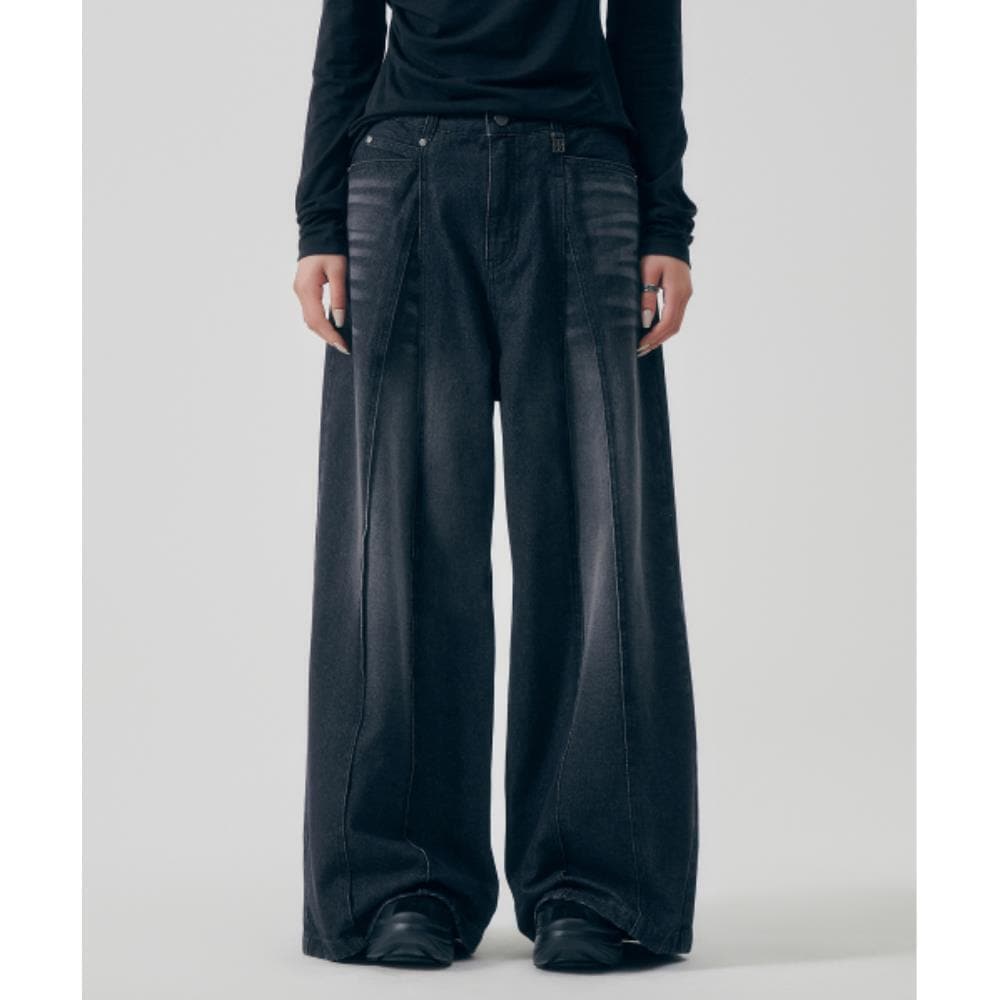 TREEMINGBIRD Structured PinTuck Denim Pants Black TM25