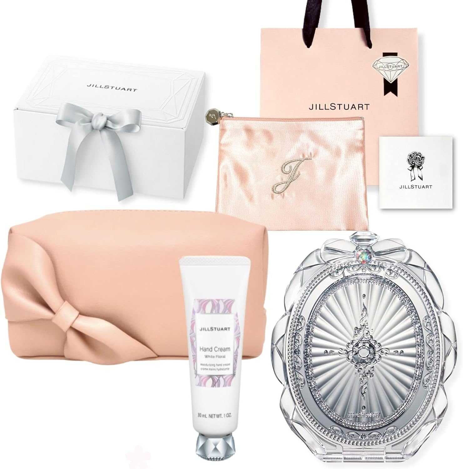 ギフトラッピング済JILLSTUART ジルスチュアート ホワイトフローラル ハンドクリーム & コンパクトミラー ポーチ ギフト セット コフレ純正ギフトボックスショップバッグメッセージカード付き
