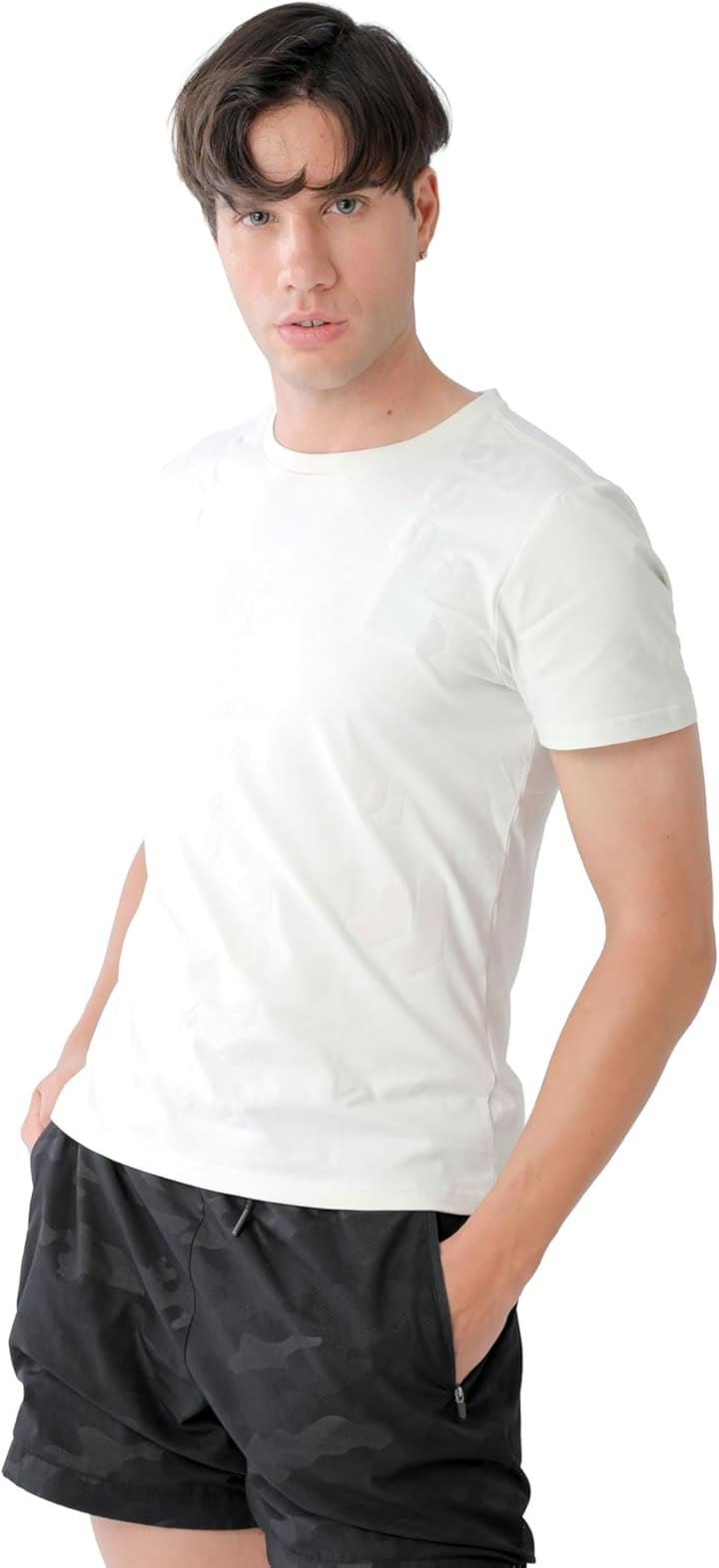 ジェメルジーシャツ/メンズ ジェムパワーシャツ 世界特許取得トレーニングウェア スポーツウェア 介護服 作業服 ユニフォーム 力仕事 綿100%(ホワイト, L)