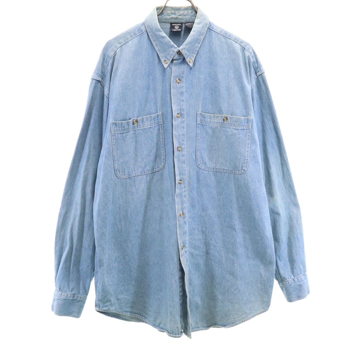 Warner Bros ワーナーブラザーズ 90s オールド バックプリント 長袖 コットンシャツ L ライトブルー メンズ 古着 5,949円