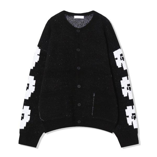 メンズ デイジー ポケット ラウンド ニット カーディガン AC-CA-Q047-ブラック