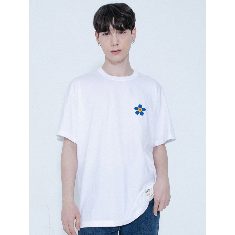 グレイバーブルーフラワードットスマイルロゴ半袖Tシャツホワイト 6,305円