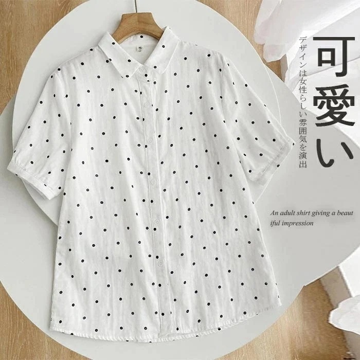 【20点セット】【送料無料】ホワイトシャツ 白シャツ レディース 半袖シャツ コットン 綿シャツ トップス ガーゼシャツ ブラウス 半袖 夏 ショート丈 ガーゼ シャツブラウス ドット柄 通気性 白