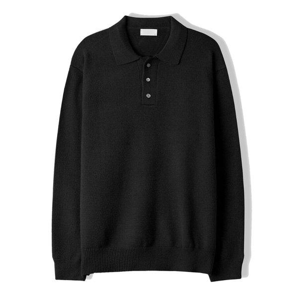 メンズ ベンコー 短着 ボタン カラネック ニットティー SG-KN-Q033-ブラック