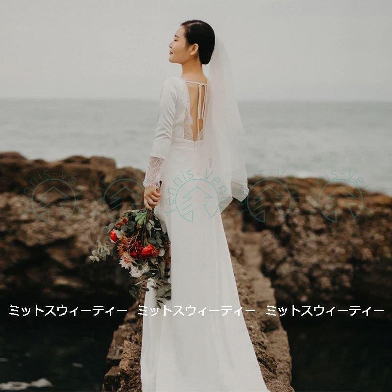 ウェディングドレス ロングドレス 結婚式 ウエディングドレス 長袖 二次会 花嫁 前撮り エレガント