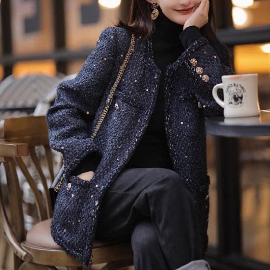 ツイードジャケット レディース アウター 羽織 ミドル丈ジャケット 長袖ジャケット 上着 ノーカラージャケット ポケット ラウンドネック カジュアル お出かけ きれいめ オフィス 女性 おしゃれ 9,016円