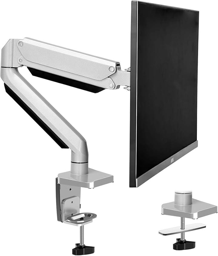 モニターアーム ガス圧式 液晶ディスプレイアーム 32インチまで 1画面 PCモニタースタンドアーム VESA( シルバー, Single Monitor Desk Mount)