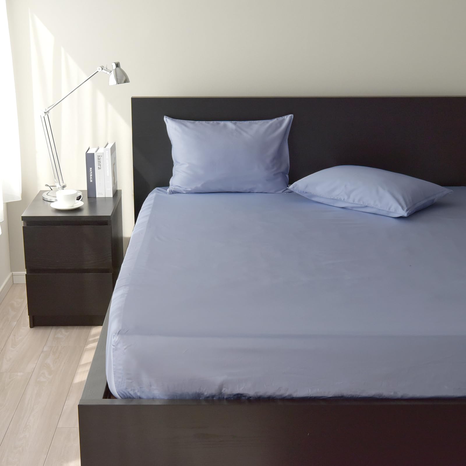 日本製 ボックスシーツ クイーン 綿100％ サテン350本高密度生地 防ダニ ベッドシーツ シルクのような肌触り 北欧 おしゃれ 超長綿 北欧 ホテル仕様 ノーブル (クイーン160×200×30c