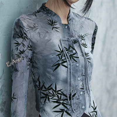 新作レディース カーディガン 長袖 グレーブルー 透け感 タイダイ シャツ ラパ袖 チャイナトップス 最安値に挑戦