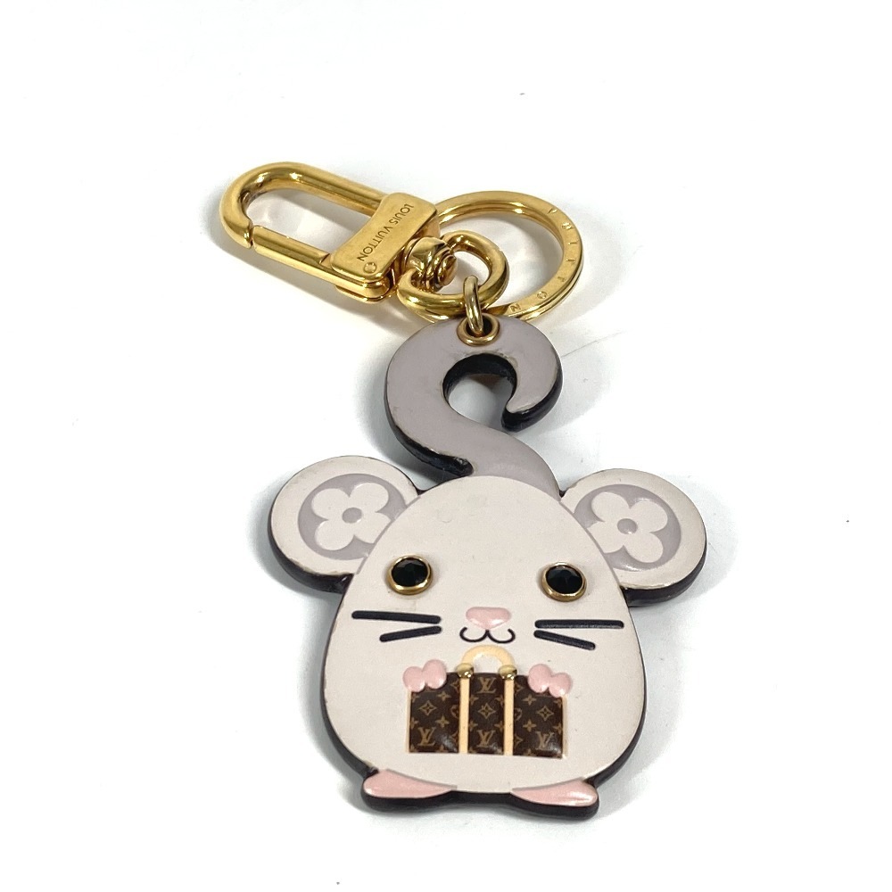 キーホルダー M69014 ポルトクレ・ヴィニット モノグラム バッグチャーム ネズミ レザー グレー