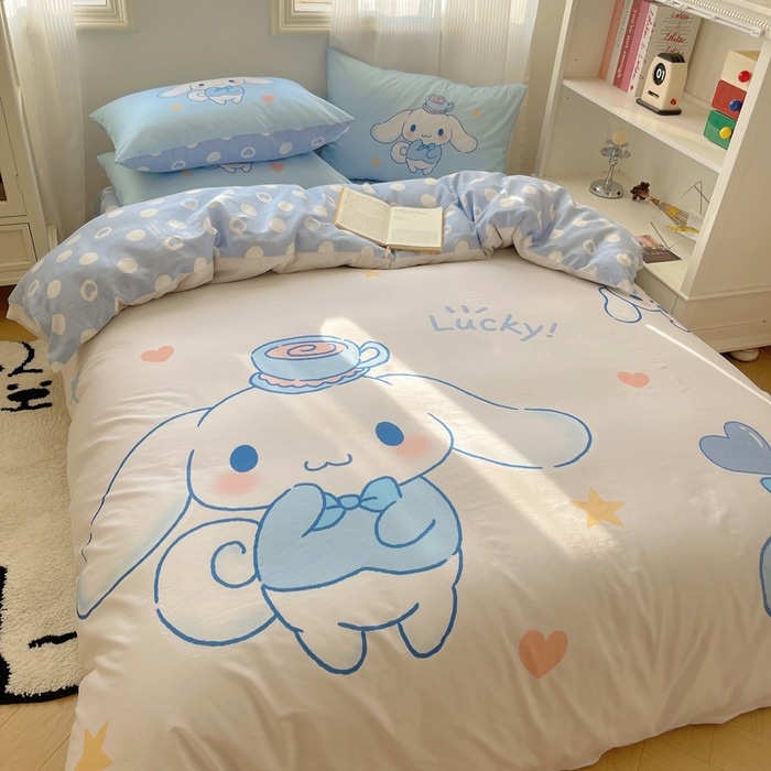 メロディ純綿ベッド4点セット子供と女の子向け漫画綿キルトカバーと寝具のかわいい3点セット