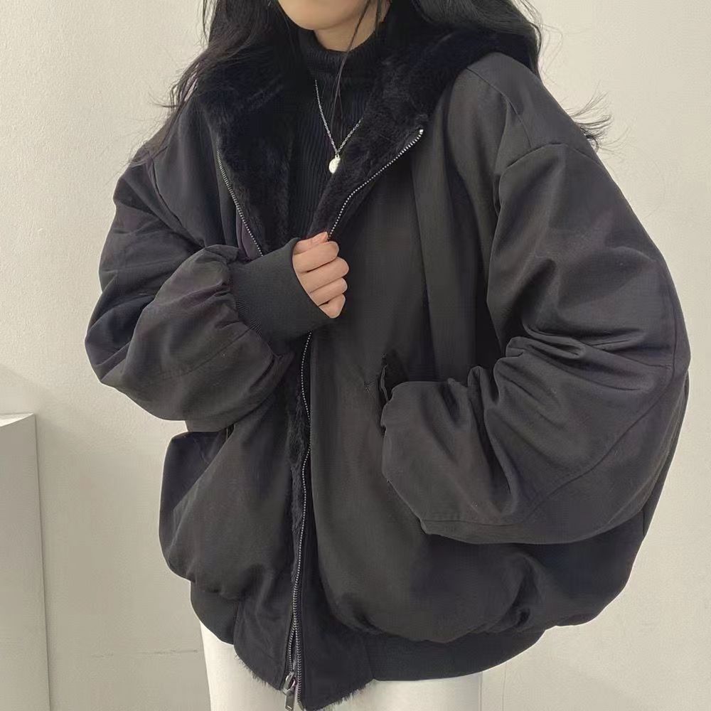 人気アウター 韓国のカジュアルな雰囲気のゆったりとしたダウンと厚手の両面にラム毛の綿入れを着た女性コートの綿入れ