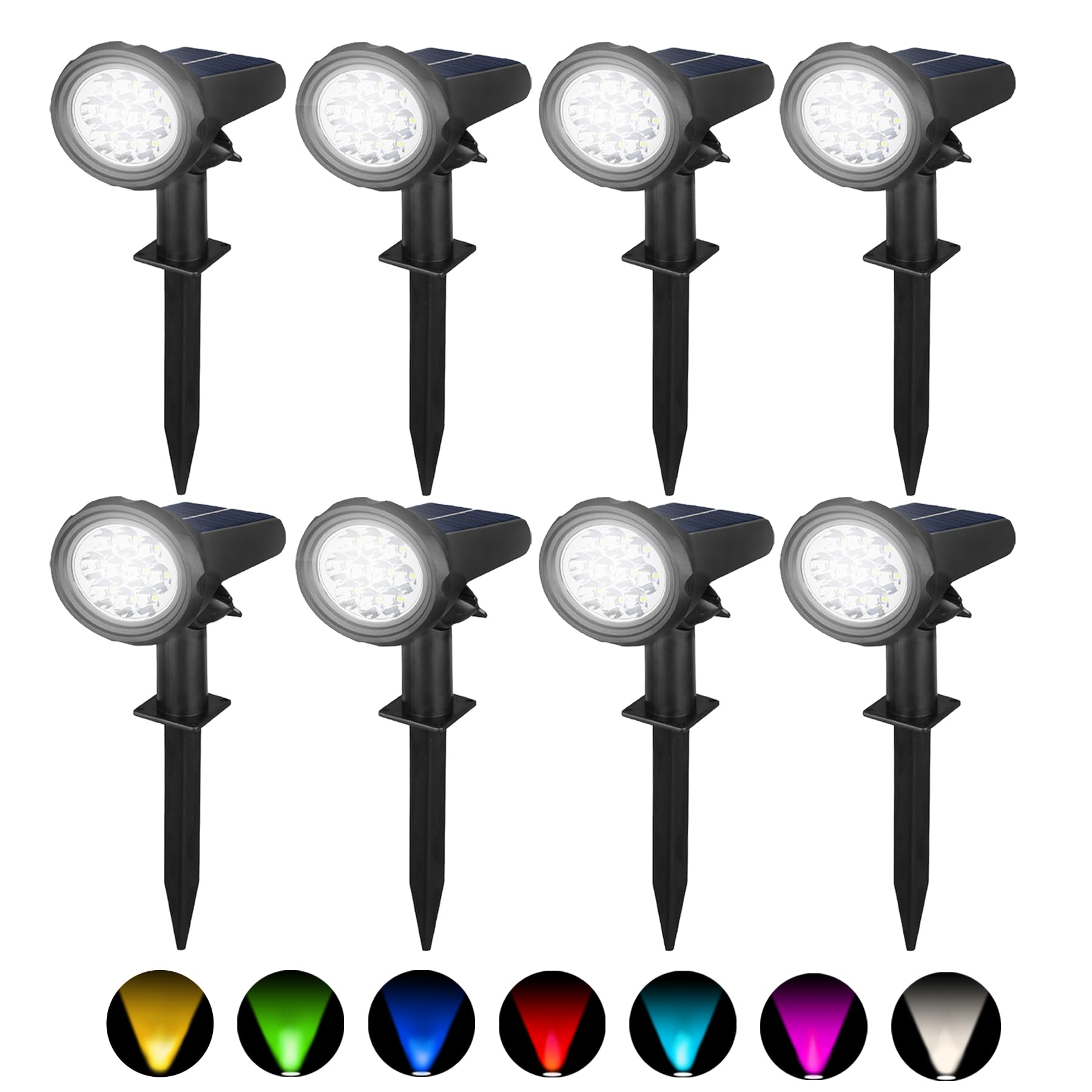 DODOGOD RGBカラー ソーラーライト ライトソーラーライト 屋外 7色の光 自動点灯/消灯 地面挿入 壁掛け式 ソーラースポットライト 配線不要 自動点灯 超明るい 装置簡単 IP65防水 防