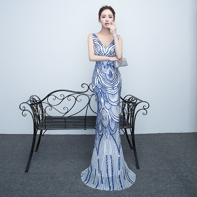 マーメイドドレス ロング 安い カラードレス 青 結婚式 ウエディングドレス 披露宴 花嫁 フォーマル 演奏会 カクテルドレス 二次会 イブニングドレス