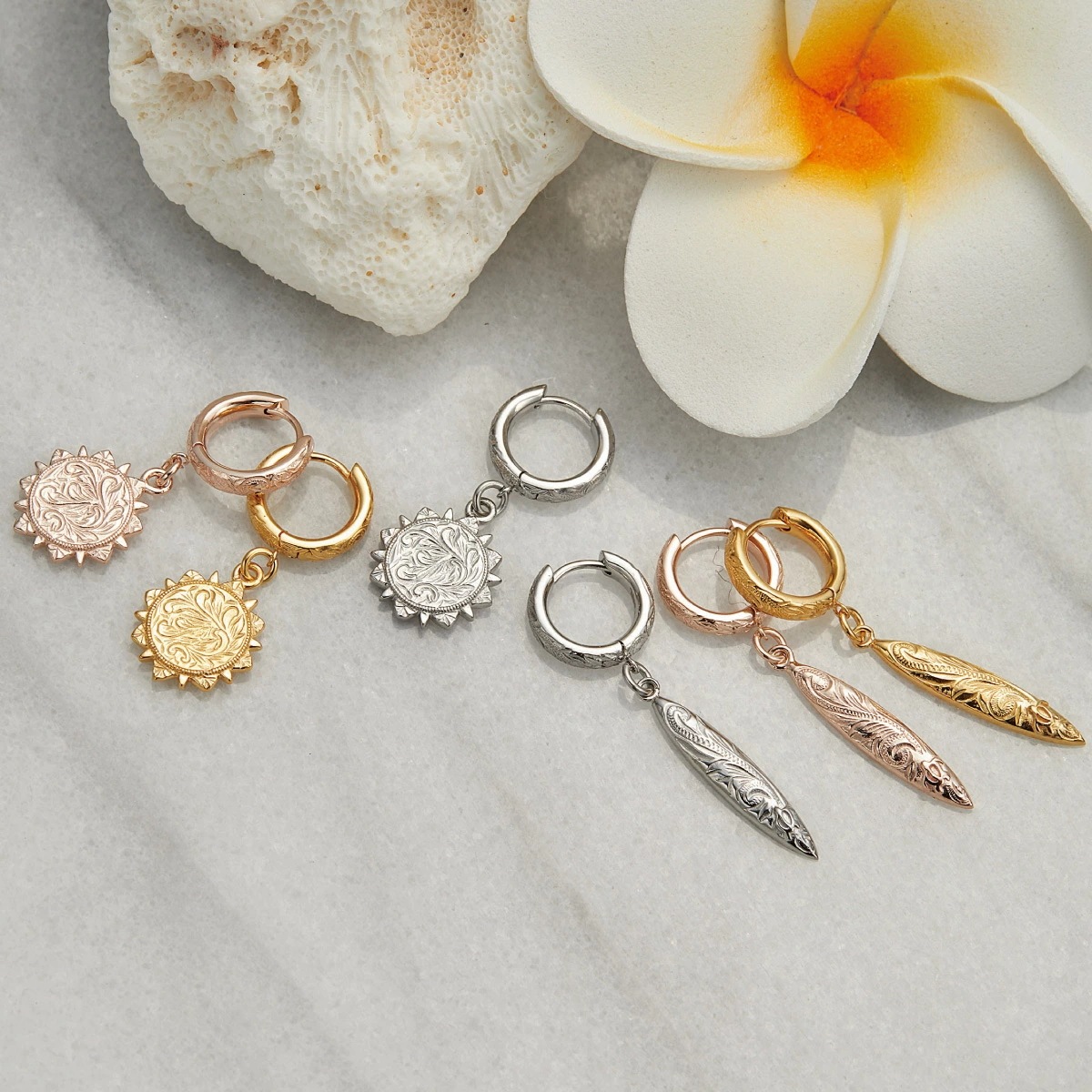 フープピアス レディース サージカルステンレス 片耳用 1個売り ハワジュ 太陽 サーフボード