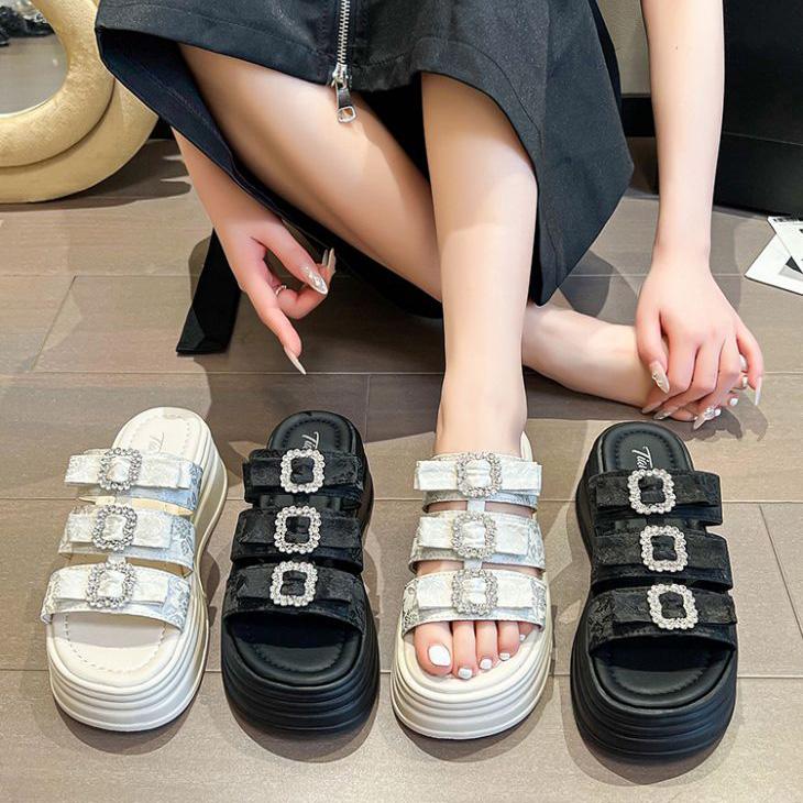 【韓国ins大人気】ビジュー 厚底サンダル レディース ストラップ スポサン 靴 スポーツ 韓国【ashss24-478】【予約販売：15-20日】宅込