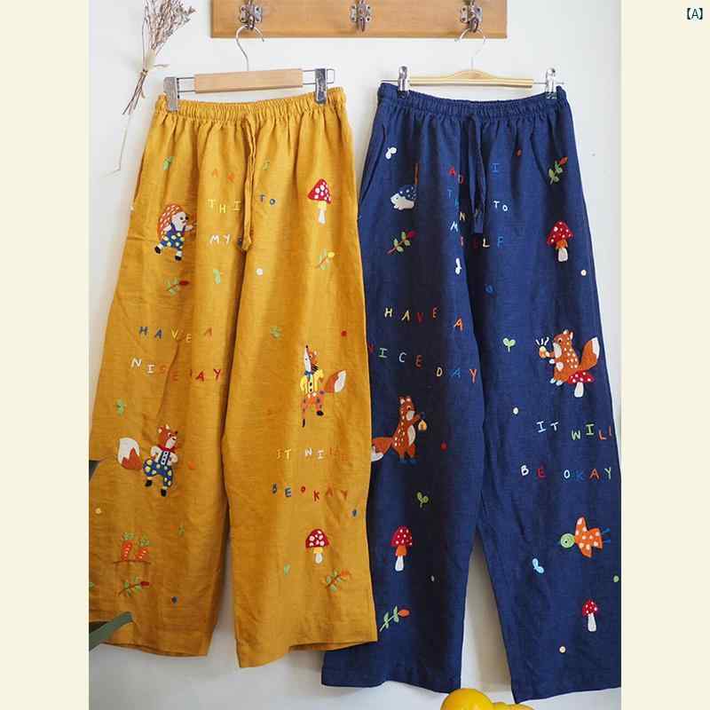 レディース ファッション おしゃれ 海外 製 刺繍 ストレート レッグ 快適 秋 たり ユニーク シック ハイウエスト ワイド カジュアル パンツ