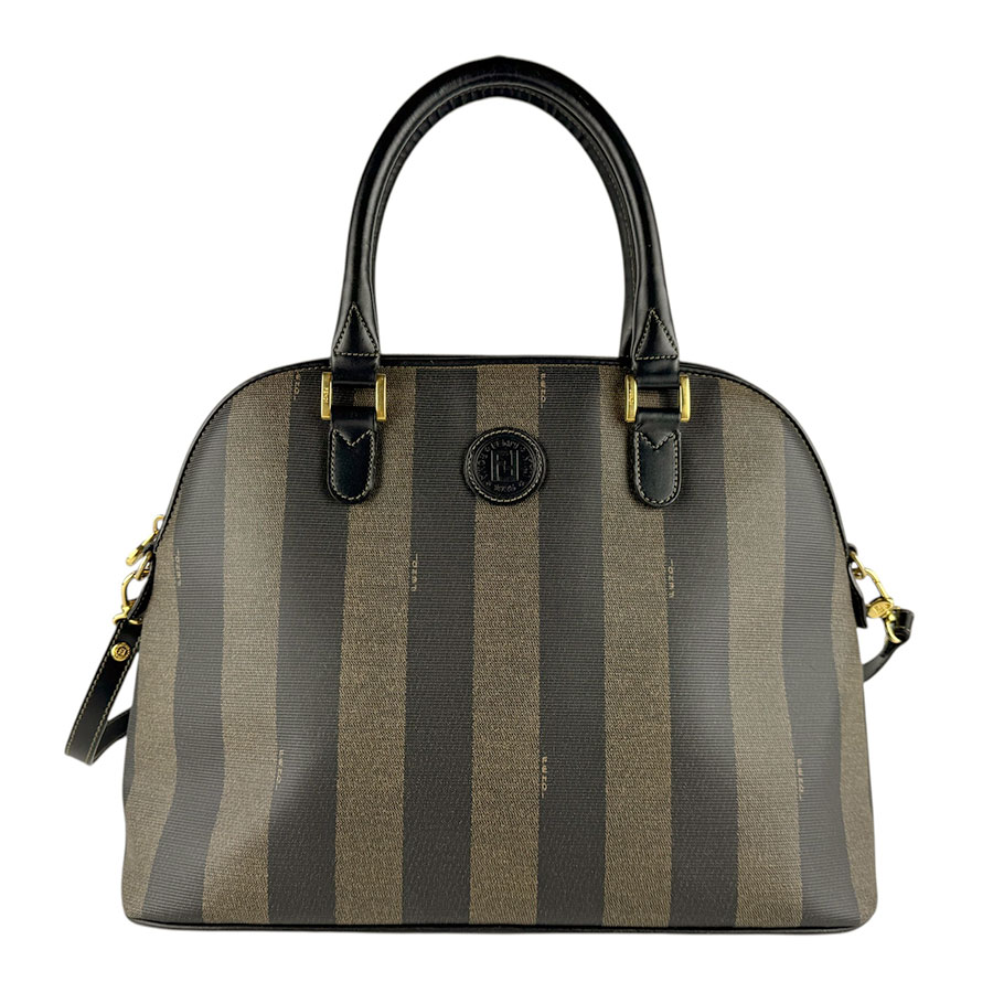 フェンディ FENDI ハンドバッグ ショルダーバッグ ペカン PVCコーティングキャンバス ブラック×ブラウン レディース z8609