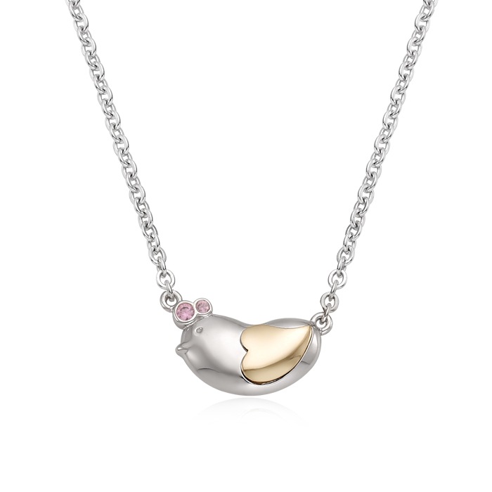 銀十二支鶏のネックレス-ピンク立方ジルコン5Kコンビと(Silver Oriental Zodiac Chicken Necklace with Pink Cubic / 5K Combi)