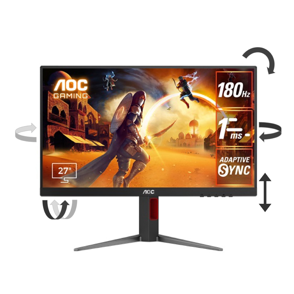AOC 27型 ゲーミング液晶ディスプレイ（1ms(GTG)/180Hz/フルHD/IPS/ノングレア/HDMI/DisplayPort/Adaptive Sync/HDR10/フリッカーフリー）ブラ