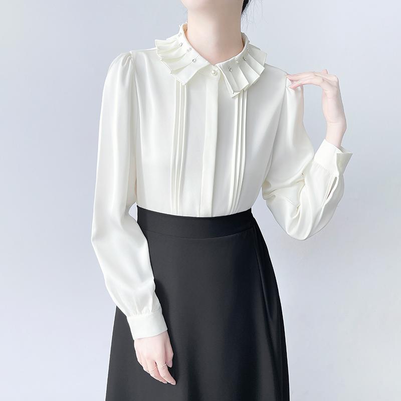 ブラウス オフィス フォーマル シャツ レディース 秋冬 通勤 服 プリーツ フリル トップス ファッション きれいめ シンプル 上品 ビジネス