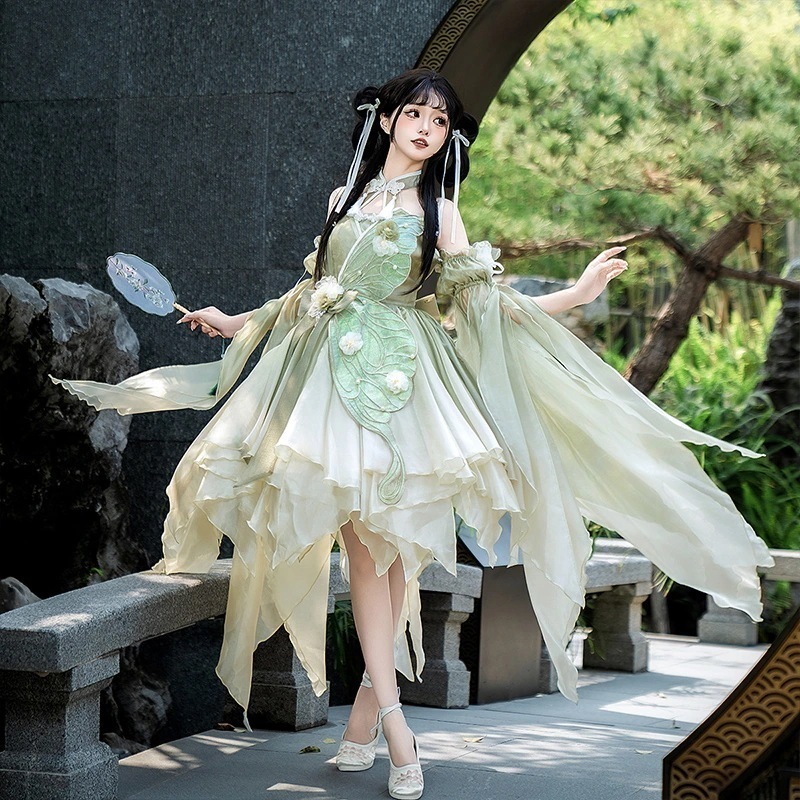 正規品デザイン蝶綿記憶春山lolita花嫁韓国ロリータワンピース女夏