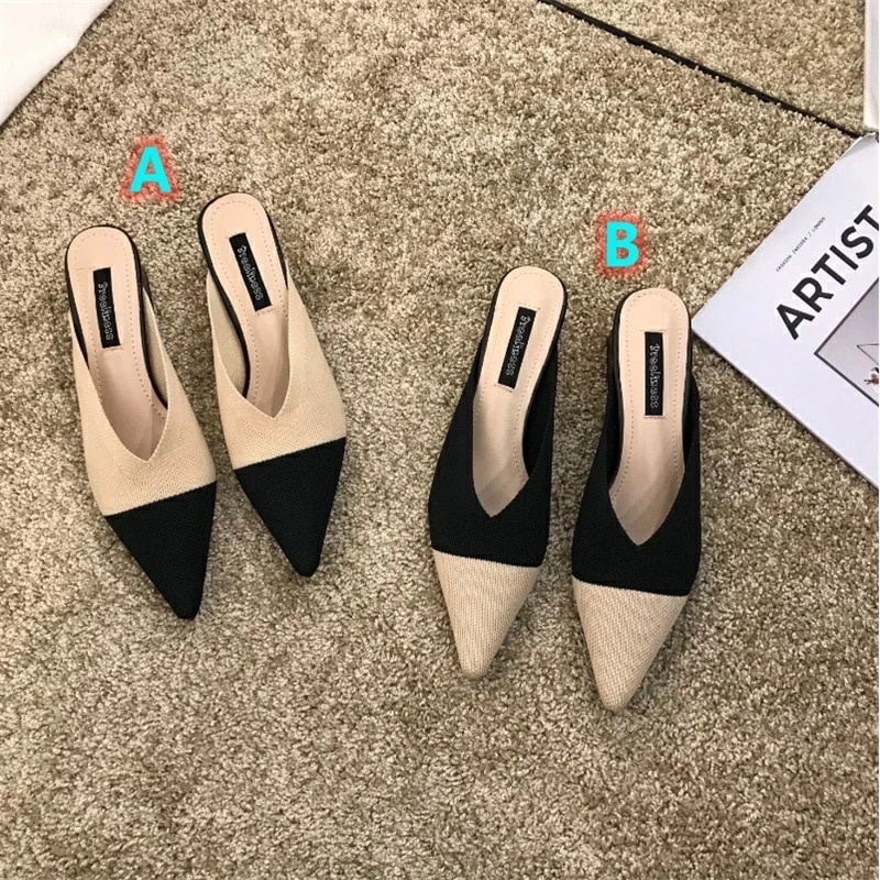 【本日限定】レディース 　サンダル　ミュール　4cmヒール　ローヒールミュール サンダル　レディース 靴 美脚 パーティ 履きやすい 歩きやすい　太ヒール　ニットサンダル