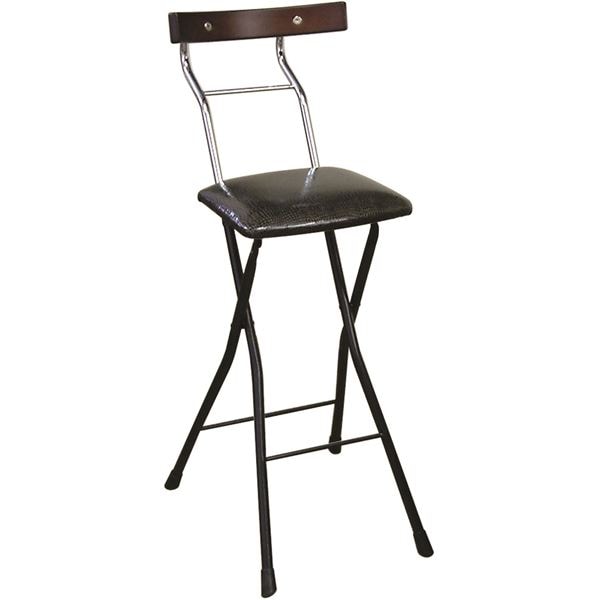 折りたたみ椅子 (リザードブラック×ブラック＋ダークブラウン) 幅34cm 日本製 スチールパイプ